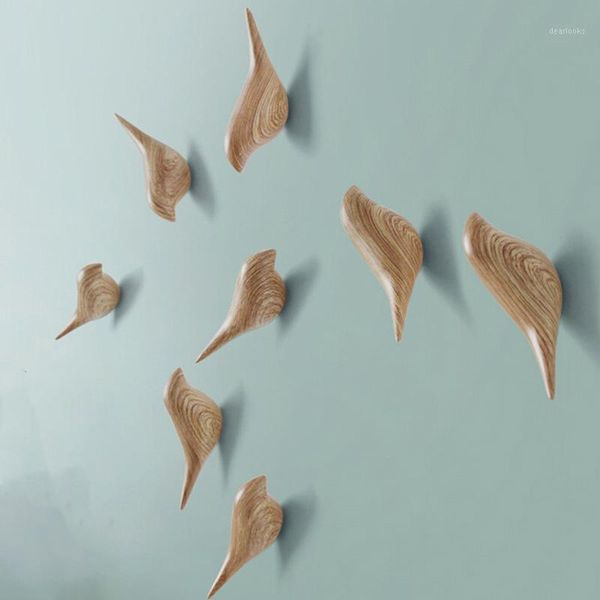 creative bird shape wall hooks home decoration resin wood grain storage rack bedroom door after coat hat hanger1